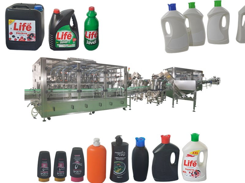 Guide de la machine intégrée de remplissage de détergents et de shampoings | Solution de ligne de production de bouchage et d'étiquetage à grande vitesse