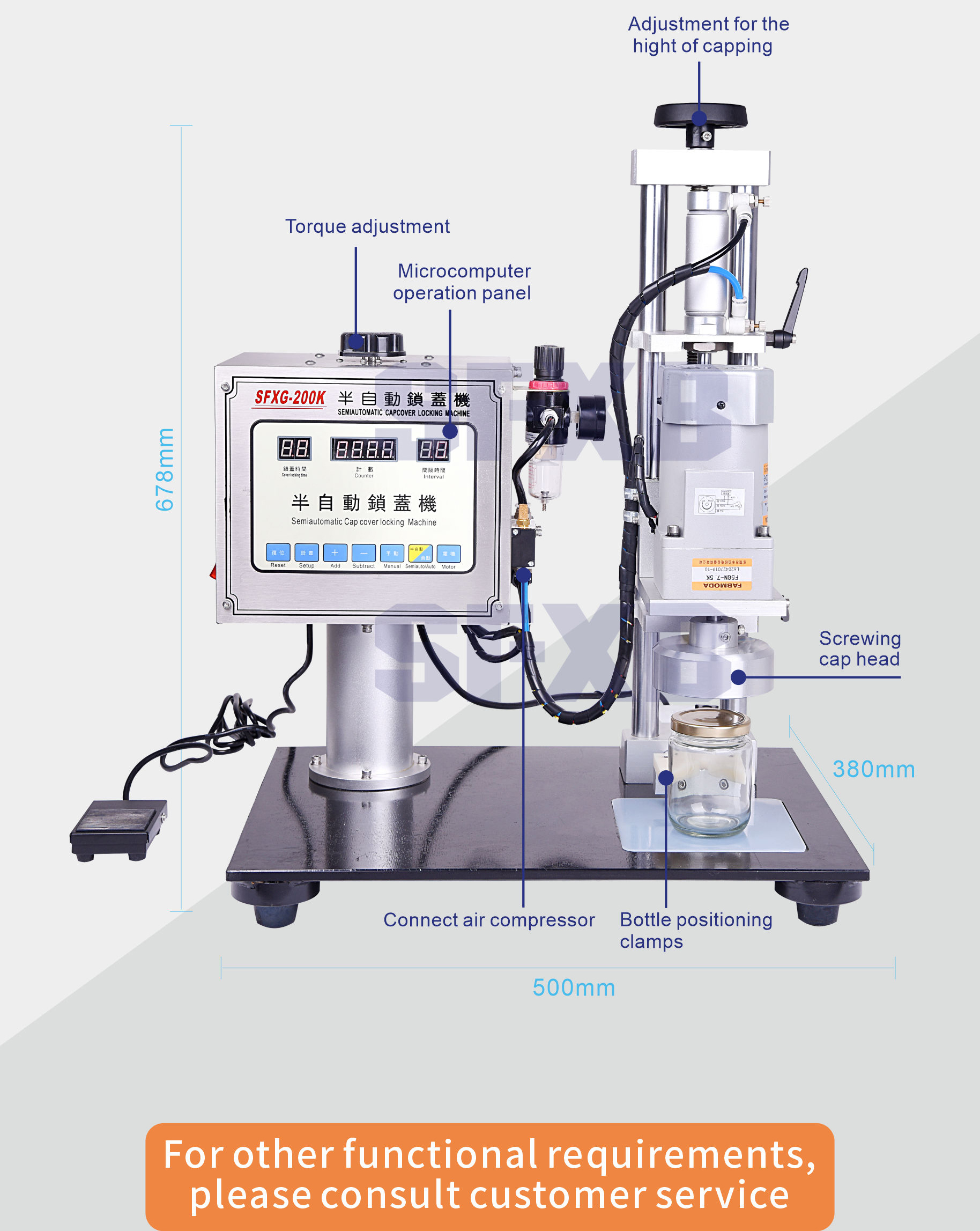 SFXG-200 Microcomputer controlled semi-automatic capping machine