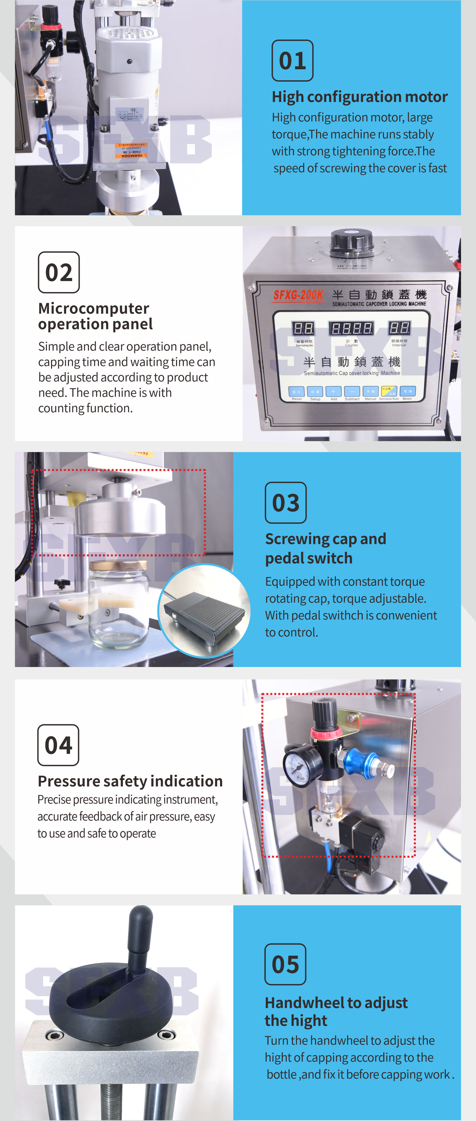 SFXG-200 Microcomputer controlled semi-automatic capping machine
