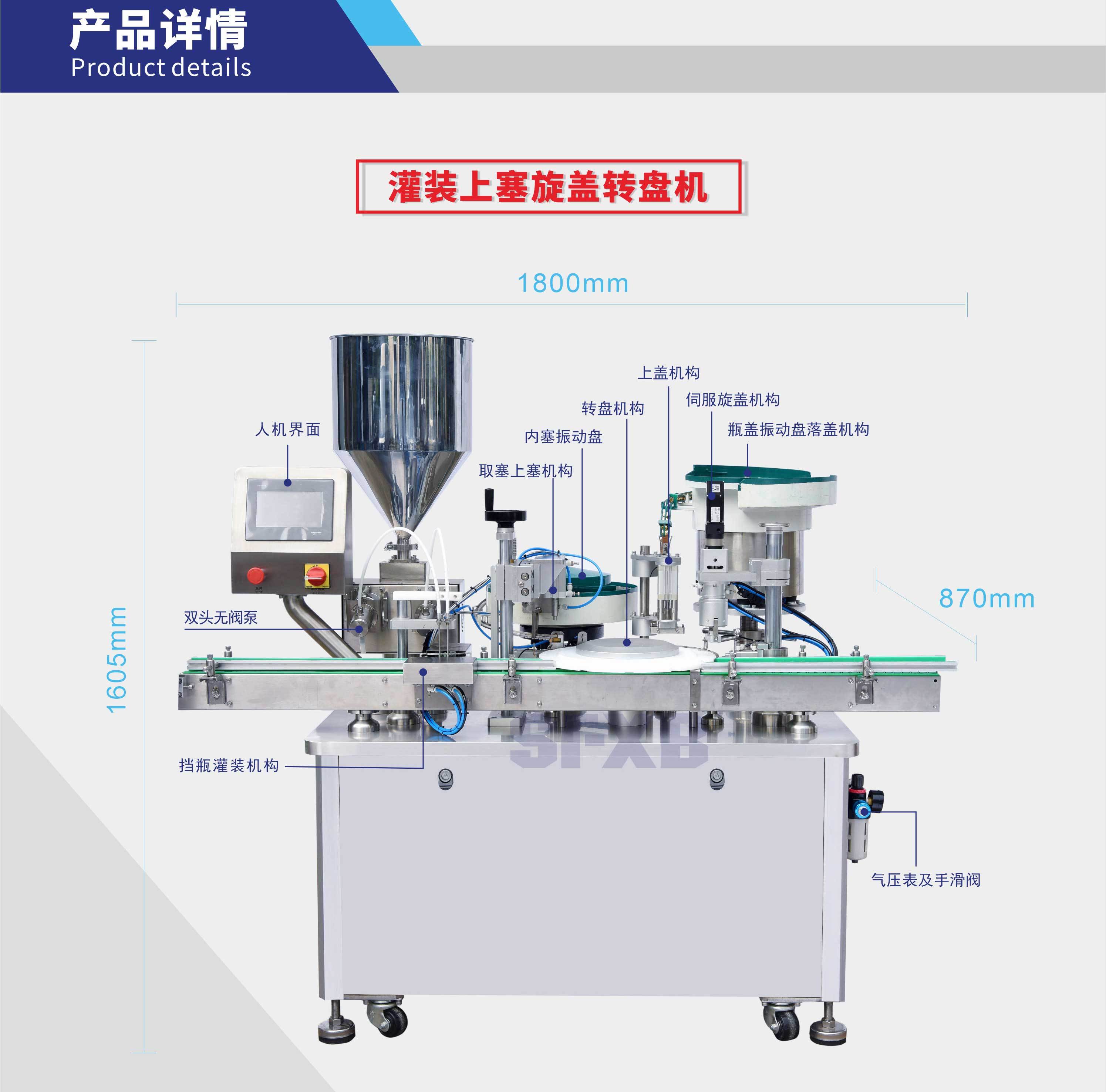 Small dose essential oil ceramic pump filling production line (bottle delivery/filling/plugging/capping/capping/labeling/bottle collection)