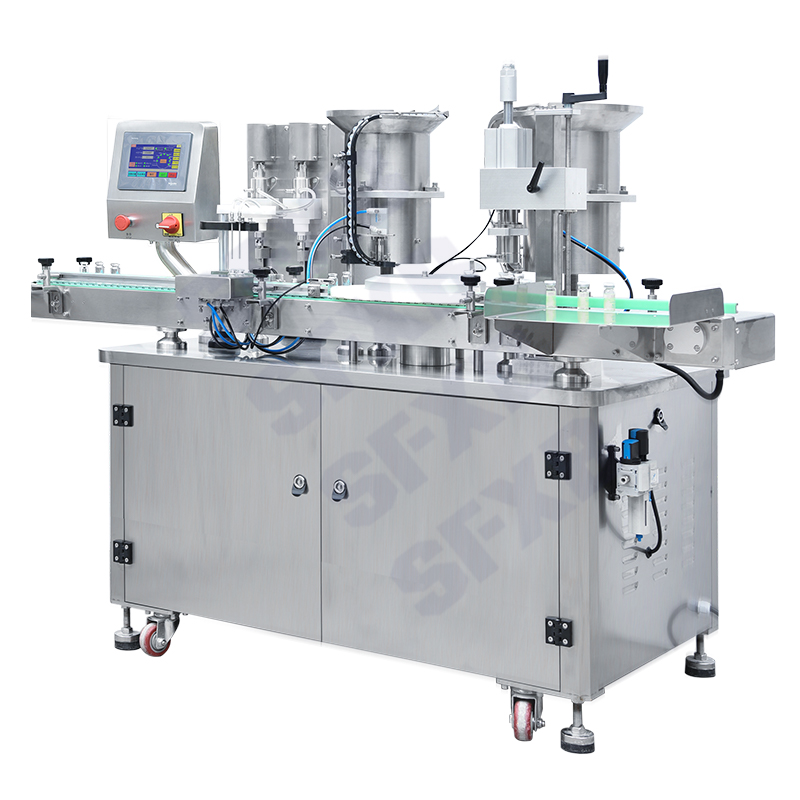 Máquina llenadora, taponadora y tapadora con bomba cerámica de doble servomotor